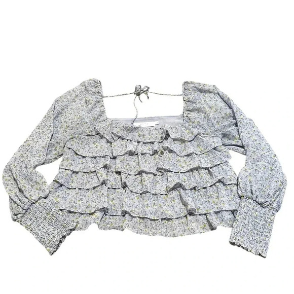 ASTR The Label• Purple floral ruffle blouse size large - Picture 2 of 12